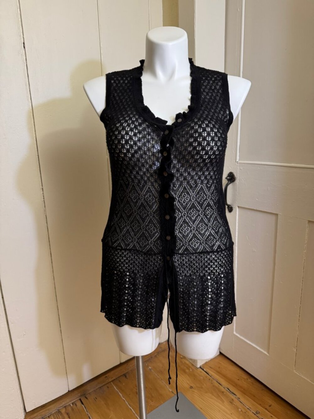 NWT J. Jill Linen Blend Crochet Knit Sleeveless Tunic | Black | M